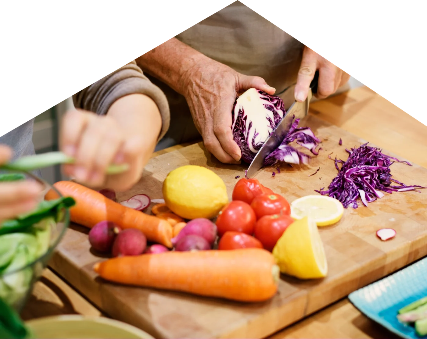 Fresh vegetables being prepared in the Lola’s House kitchen