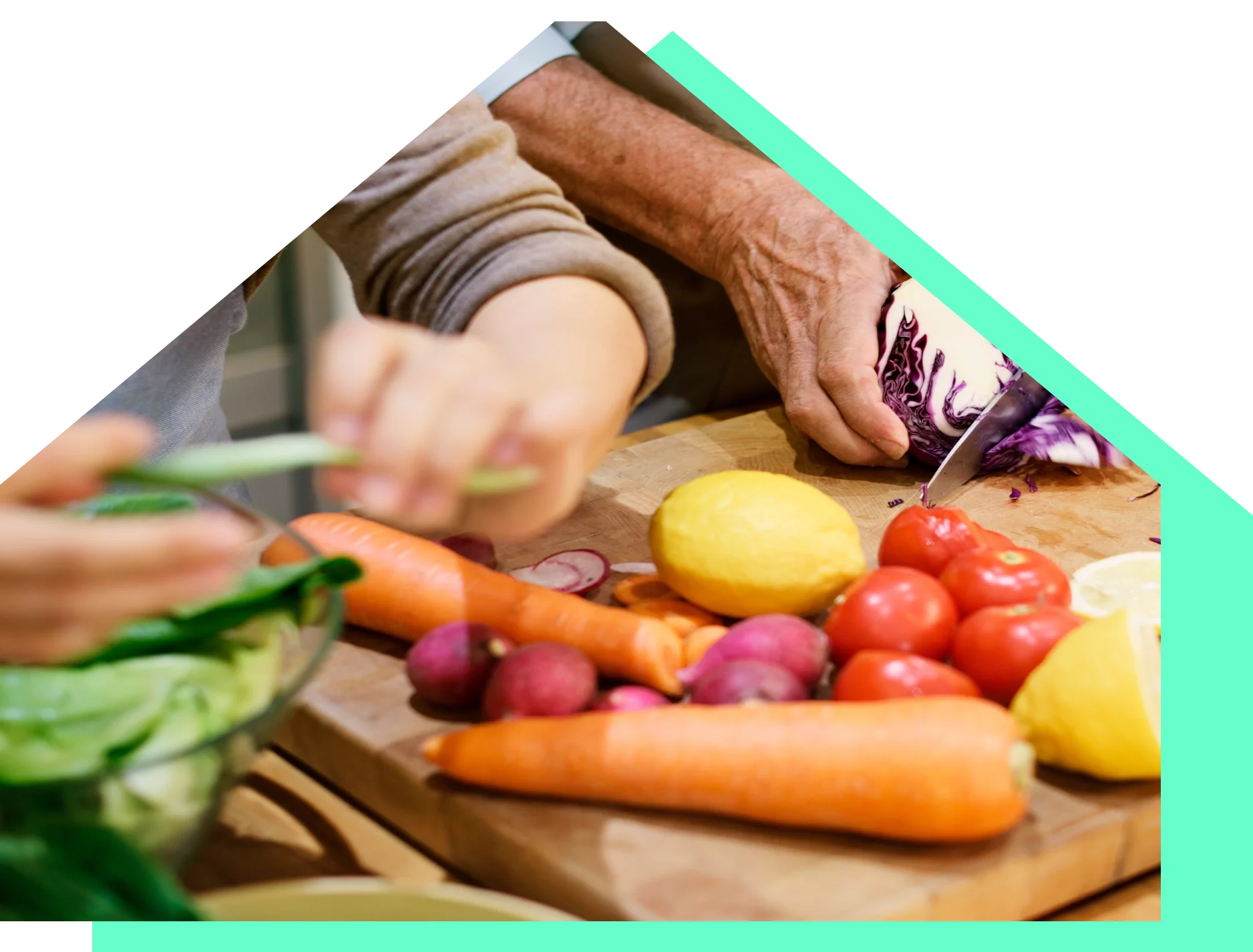 Fresh vegetables being prepared in the Lola’s House kitchen